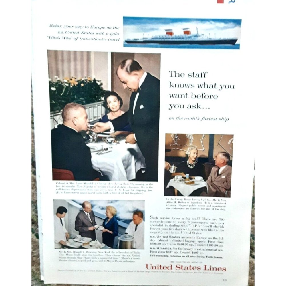 United States Lines S S United States Ship Europe 1961 Original Print Ad vintage